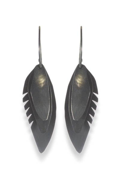 Wing Feather Earrings Small, Oxidized - Melissa Osgood Studio Store - 1
