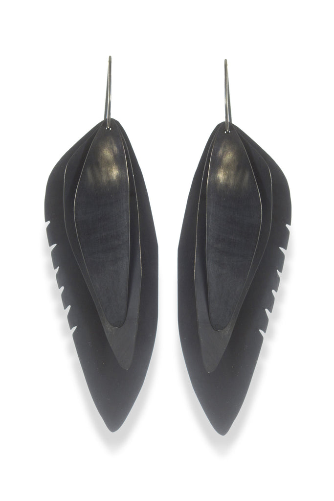 Wing Feather Earrings Large, Oxidized - Melissa Osgood Studio Store - 1