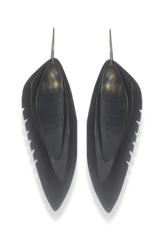 Wing Feather Earrings Large, Oxidized - Melissa Osgood Studio Store - 1