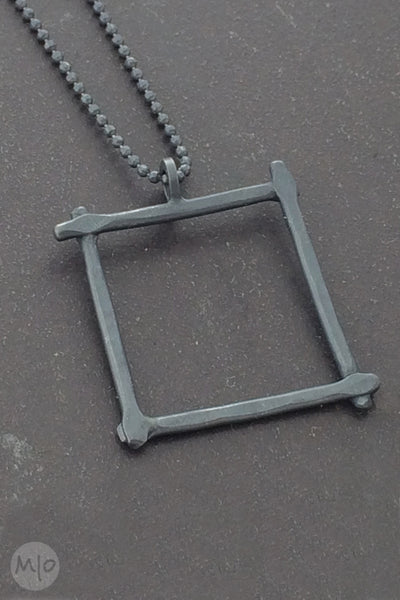 Compartment Square Pendant, Oxidized